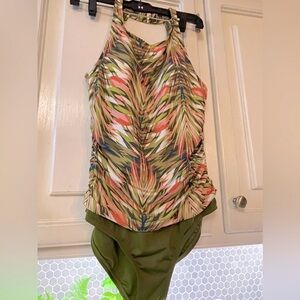 Jantzen Olive Green Palm Print One-Piece Swimsuit